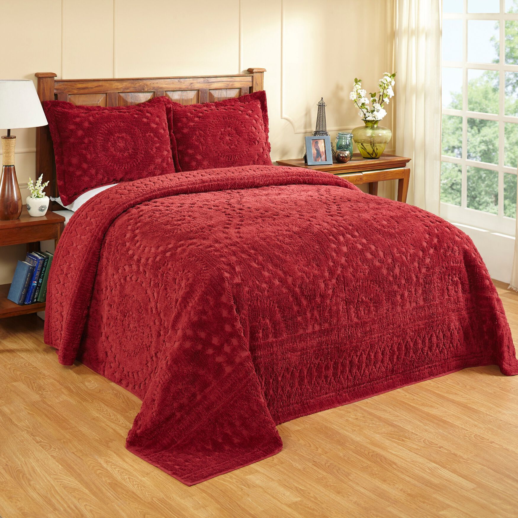 Rio Collection Chenille Bedspread , BURGUNDY, hi-res image number 0