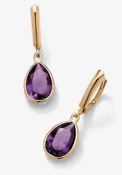 Gold over Sterling Silver Drop EarringsPear Cut Simulated Birthstones