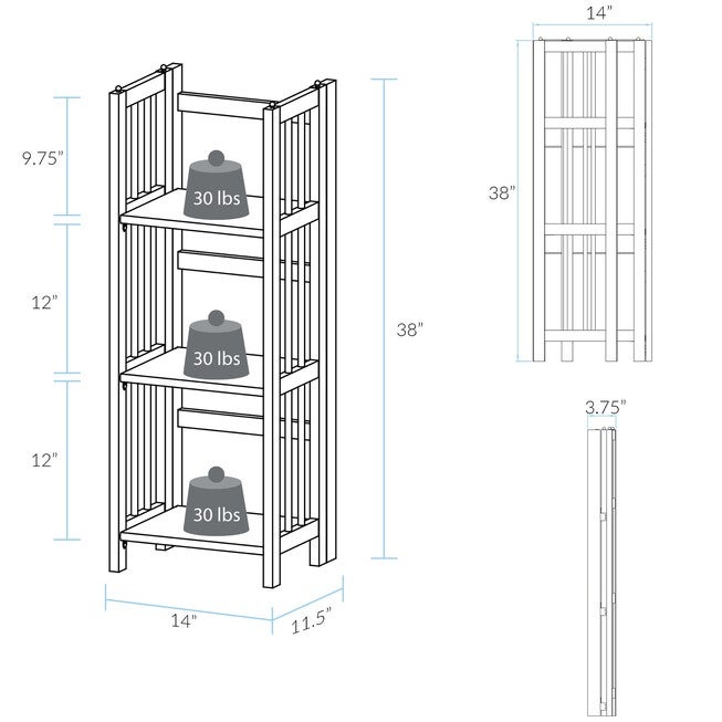 3-Shelf Folding Bookcase 14 inches Wide-Honey Oak, , alternate image number null