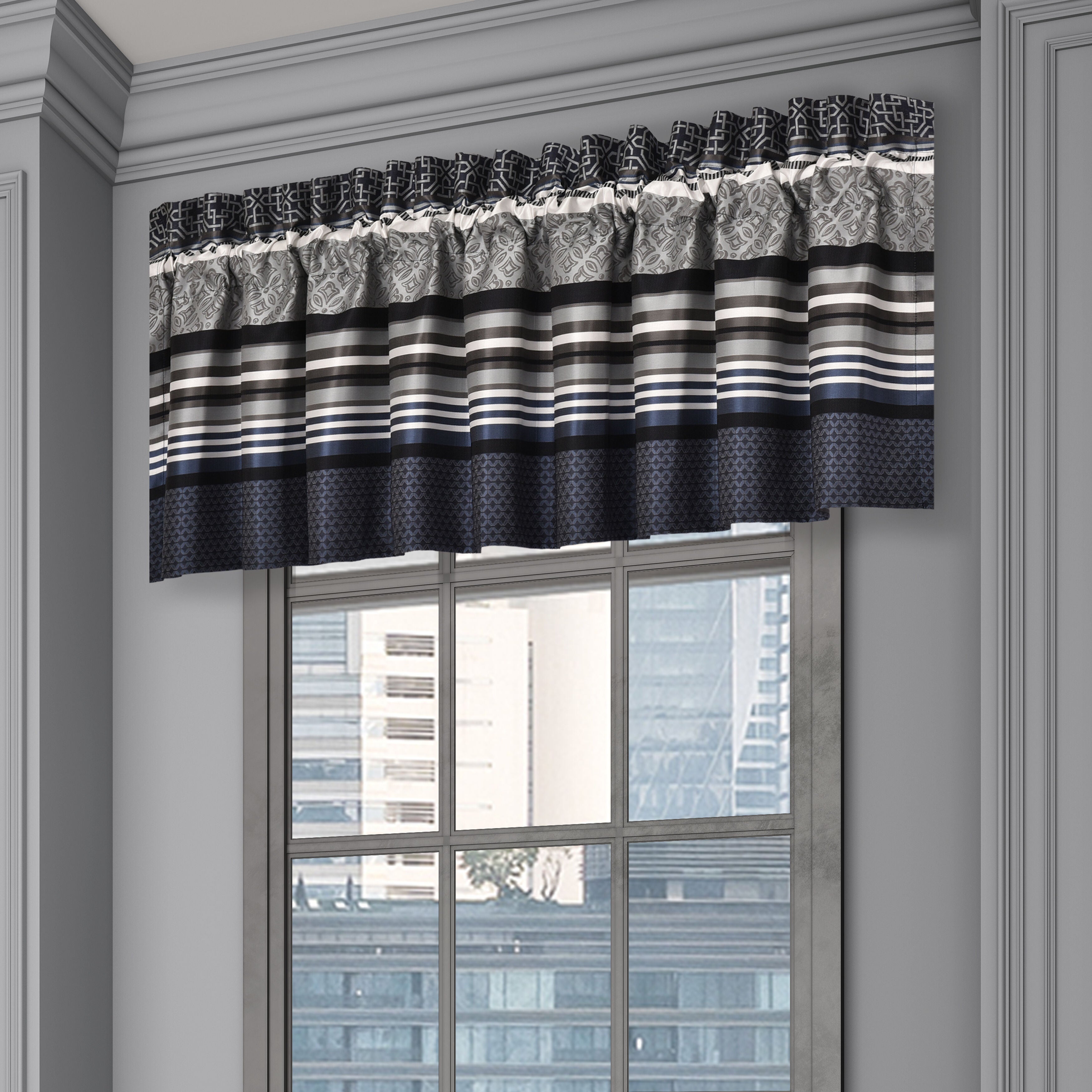 CARLISLE WINDOW STRAIGHT VALANCE, INDIGO, hi-res image number 0