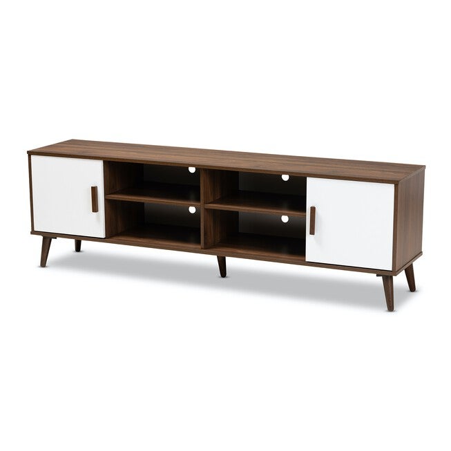 Quinn Mid-Century Modern 2-Door Wood Tv Stand Furniture, WALNUT WHITE, hi-res image number 0
