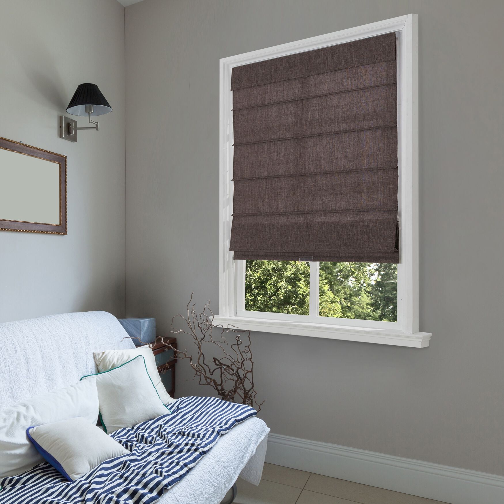 Cordless Light Filtering Fabric Roman Shades, COFFEE, hi-res image number 0