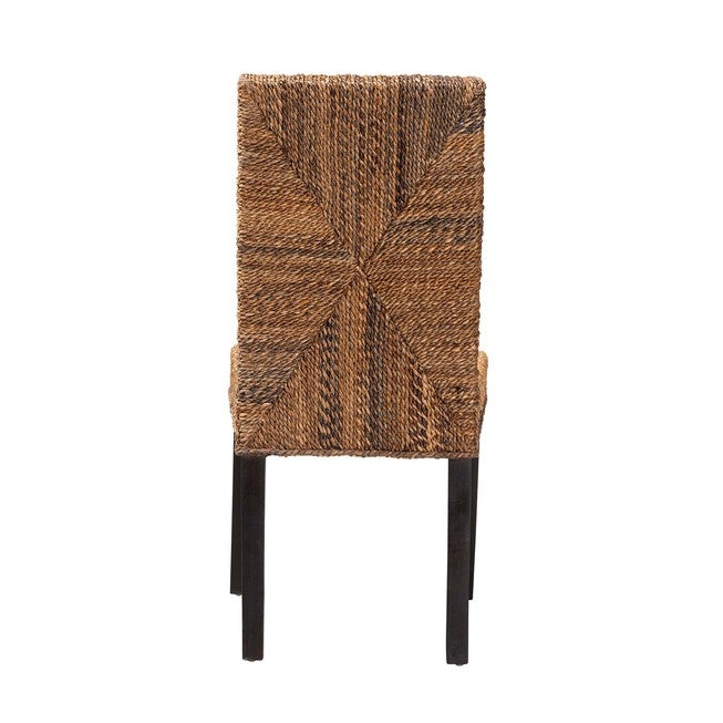 Laymi Modern Bohemian Dark Brown Mahogany Wood And Seagrass Dining Chair, , alternate image number null