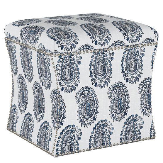 Block Paisley Nail Button Storage Ottoman, NAVY, hi-res image number null
