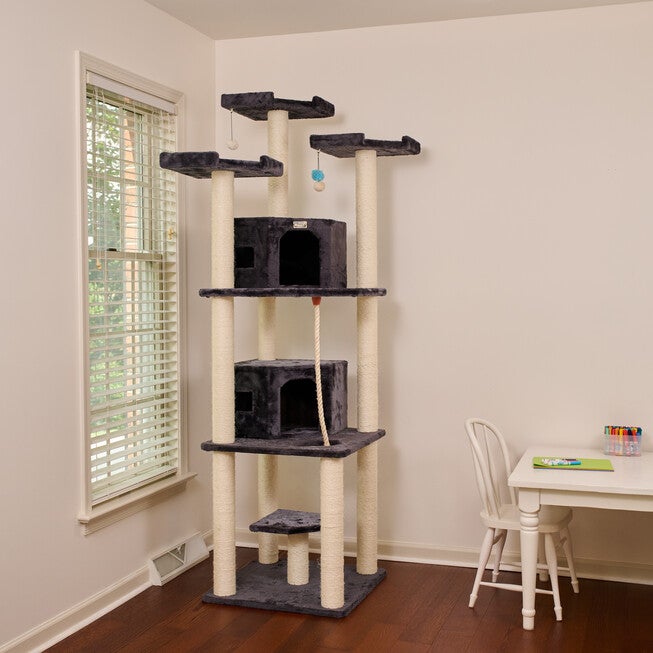 82 Inches Multi-Level Big Cat Tree. Tall Multi-Cats Tower with 2 Big Cat Condos A8202, DARK GRAY, hi-res image number null