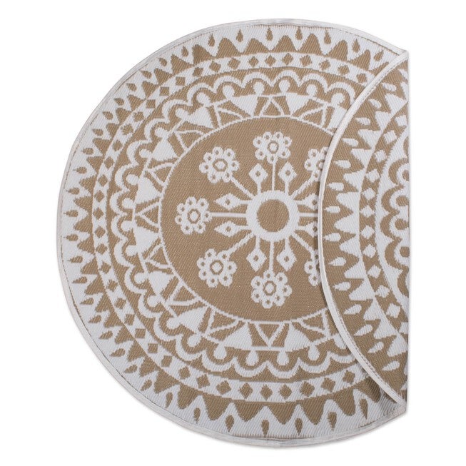 Taupe Floral Outdoor Rug 5 Ft Round Floor Coverings, BLACK, hi-res image number null