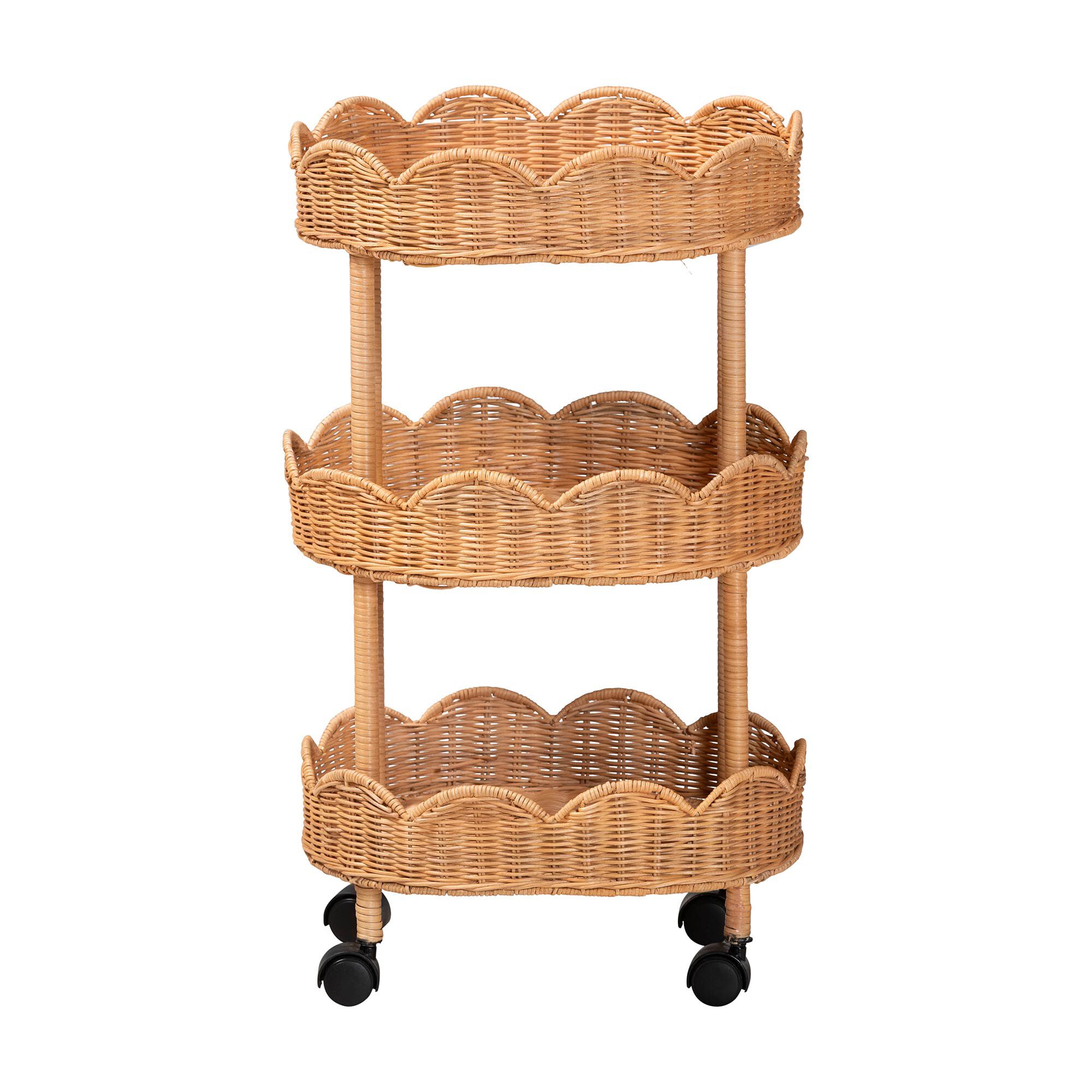 Bulana Natural Rattan 3-Tier Rolling Storage Cart, HONEY, alternate image number 3
