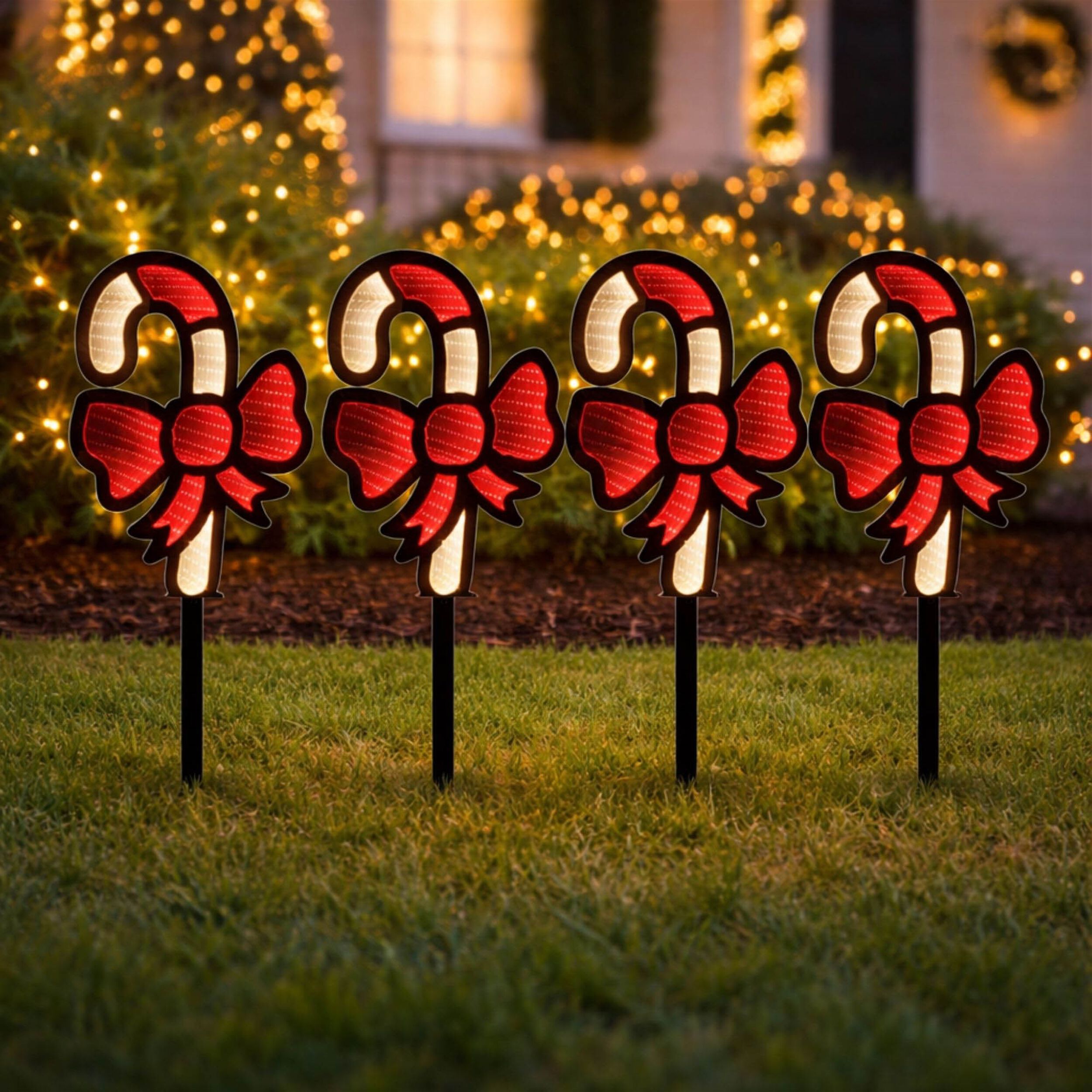 Candy Cane Pathway Light Ekkolight (Set of 4), WHITE RED, alternate image number 1