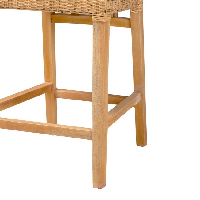 Monaco Modern Bohemian Natural Rattan And Mahogany Wood Counter Stool, , alternate image number 5