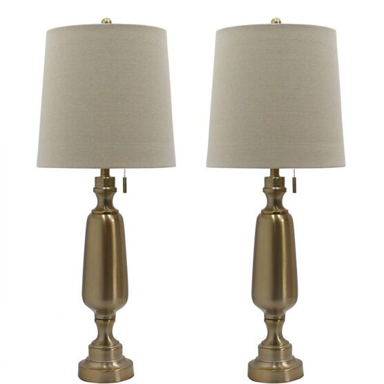 Antique Brass Metal 30.5" Table Lamp, Set 2, , on-hover image number null