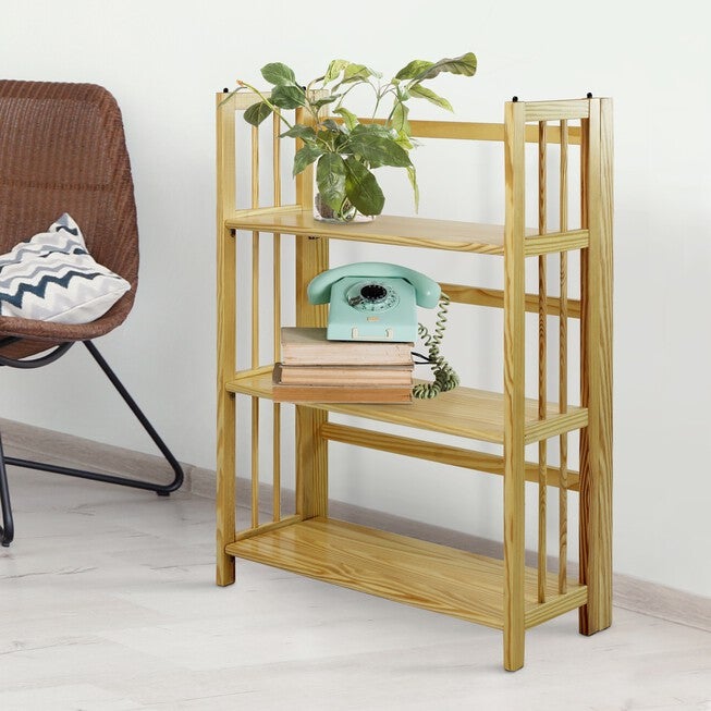 3-Shelf Folding Stackable Bookcase 27.5 inches Wide-Natural, , alternate image number null