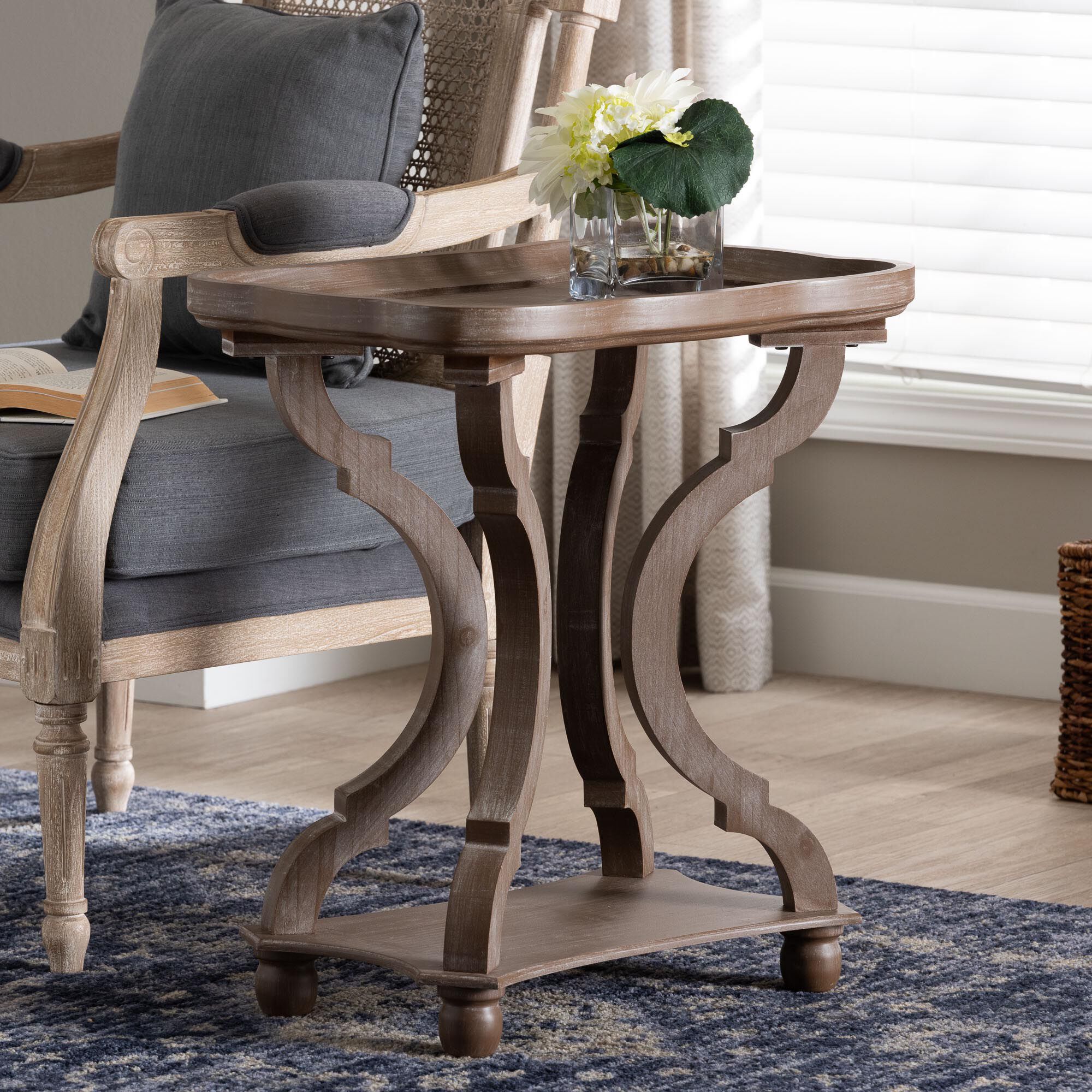 Yannick French Country Antique Brown Wood End Table, BROWN, hi-res image number 0
