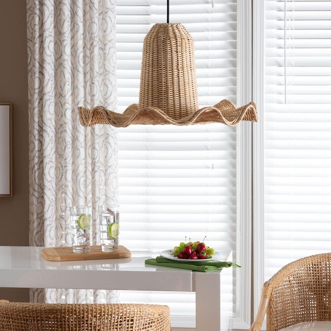 Lavada Bohemian Natural Scalloped Rattan Pendant Lampshade, NATURAL, hi-res image number 0