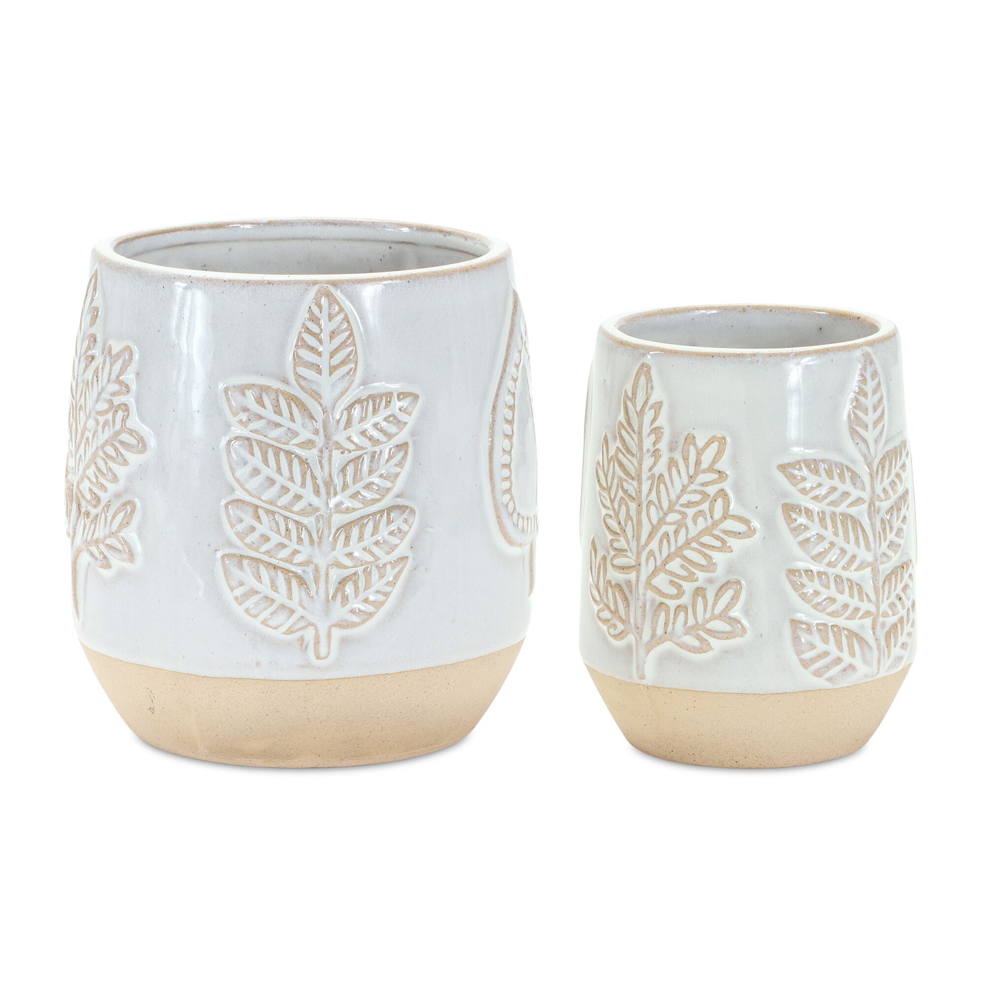 Container (Set of 2) 4.75 inchesD x 4.25 inchesH, 5.5 inchesD x 5 inchesH Porcelain, BEIGE GREY, hi-res image number 0