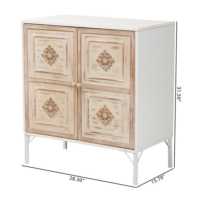 Favian Classic And Traditional Two-Tone White And Weathered Brown Finished Wood And White Metal 2-Door Sideboard, , alternate image number null