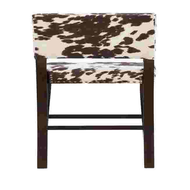 Cypress Bar Stool with black and white cowhide pattern upholstery