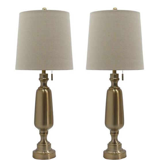 Antique Brass Metal 30.5" Table Lamp, Set 2, BRASS, hi-res image number null