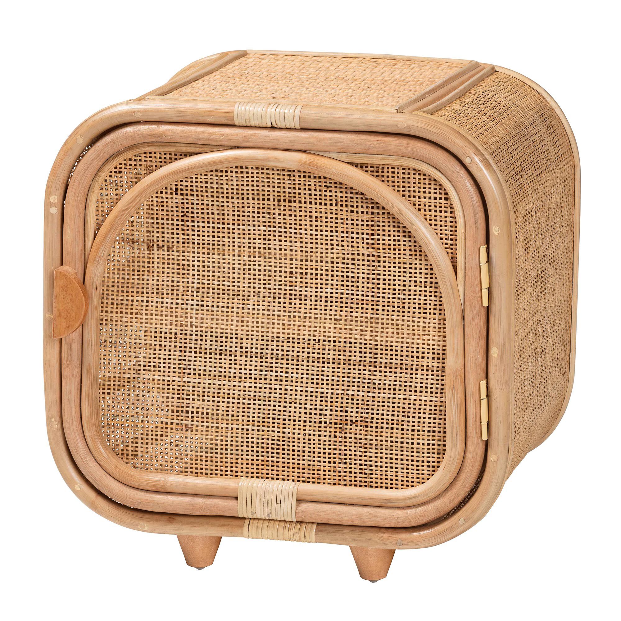 Keita Bohemian Natural Rattan and Mahogany Wood Nightstand, NATURAL, alternate image number 2