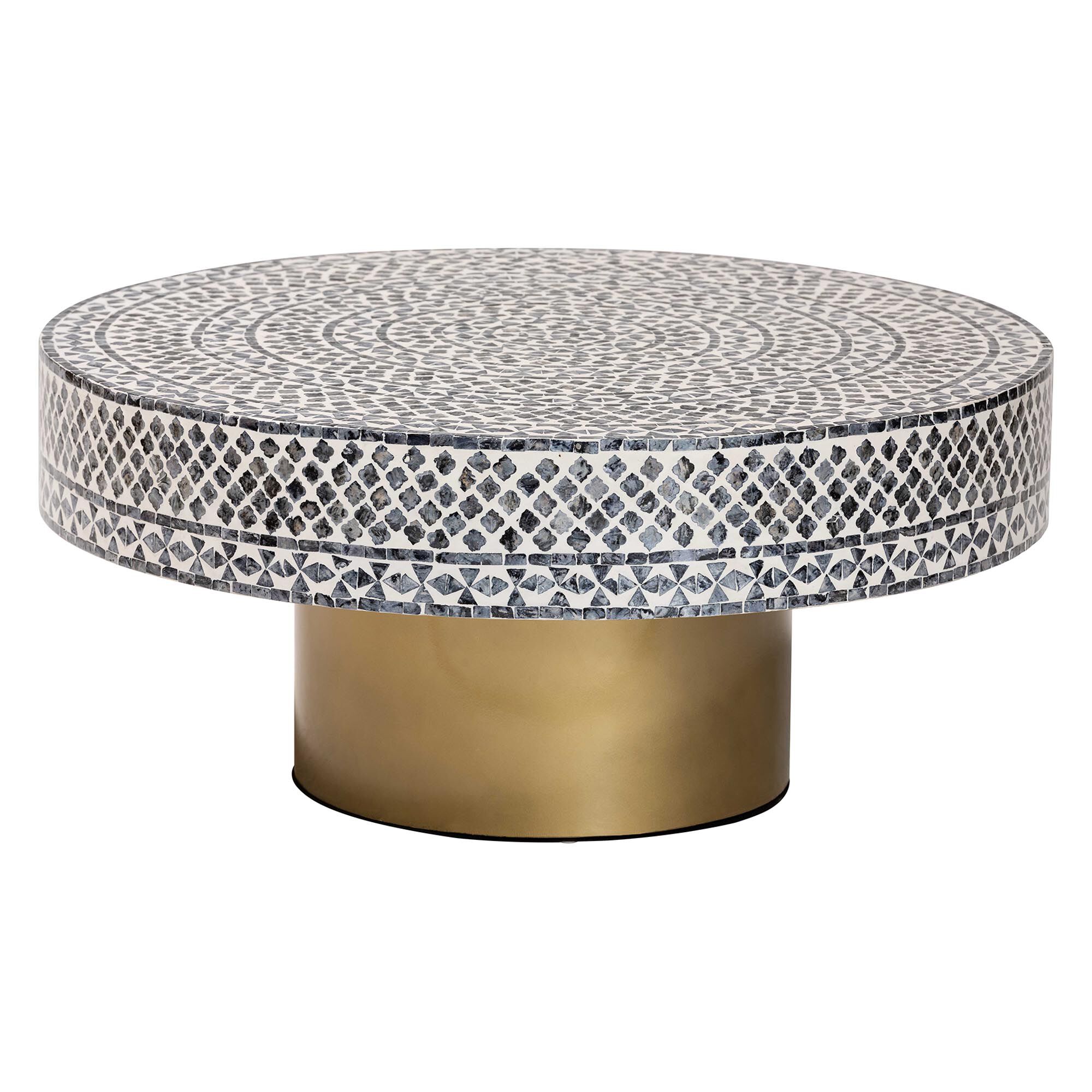 Idra Coastal Black and White Mother of Pearl Capiz Shell Coffee Table, MOSAIC, alternate image number 1