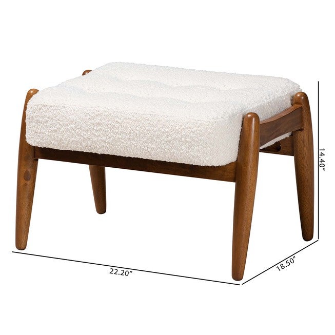 Jeanine Japandi Cream Boucle Fabric And Walnut Brown Finished Rubberwood Ottoman Footstool, , alternate image number null