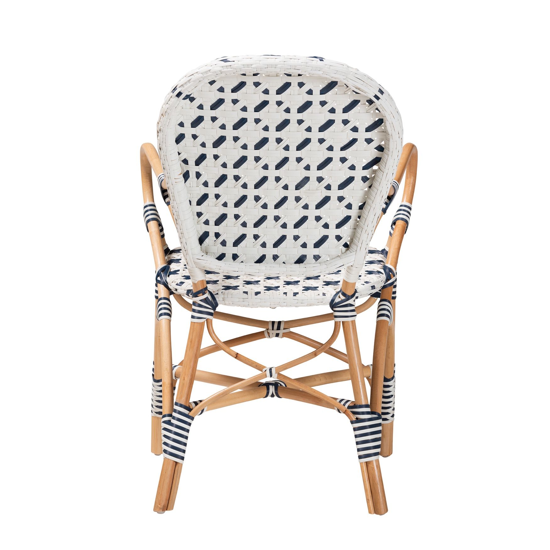 Bryson Modern French Blue And White Weaving And Natural Rattan Bistro Chair, , alternate image number 3