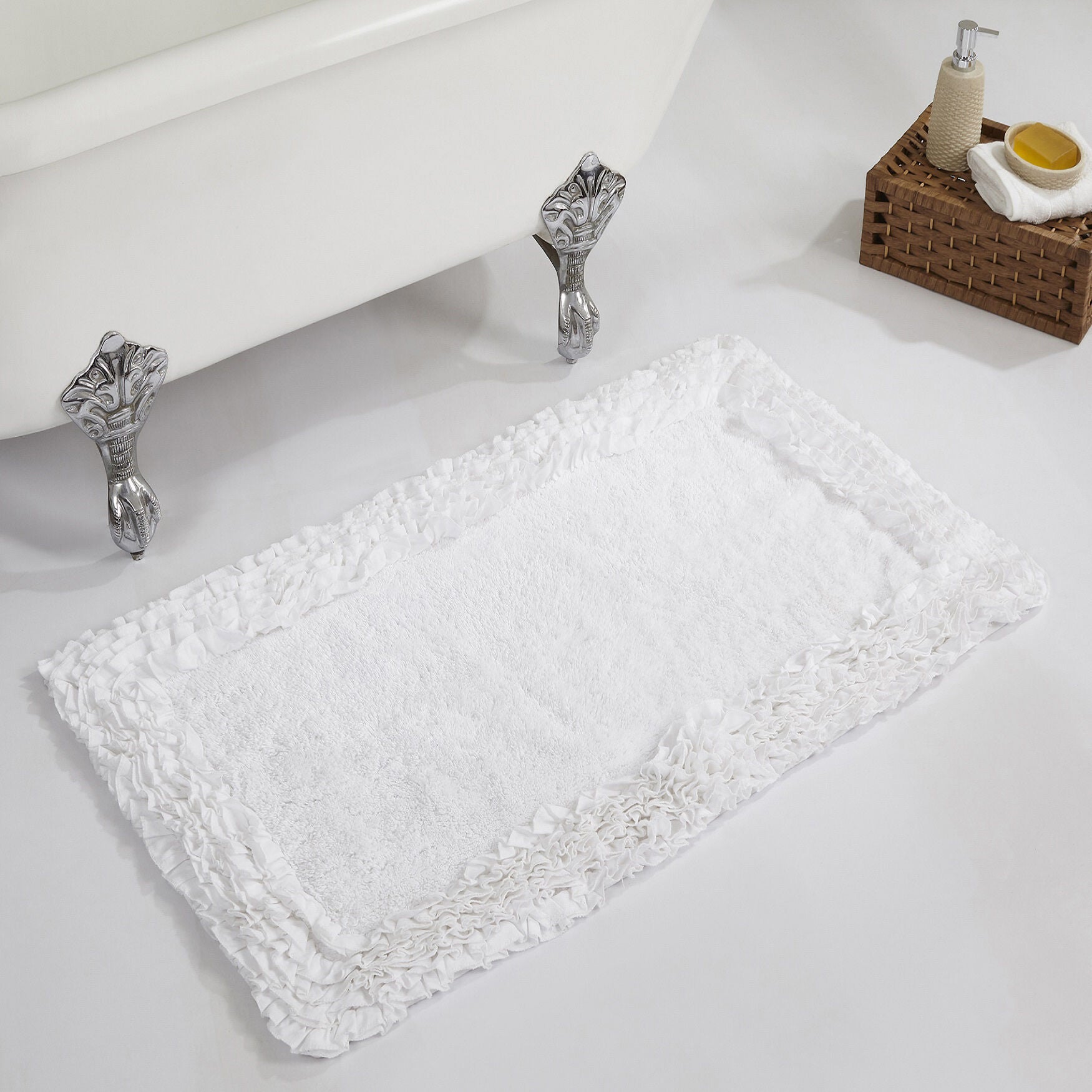 Shaggy Border Bath Rug Mat, 24 inches X 40 inches, WHITE, hi-res image number 0