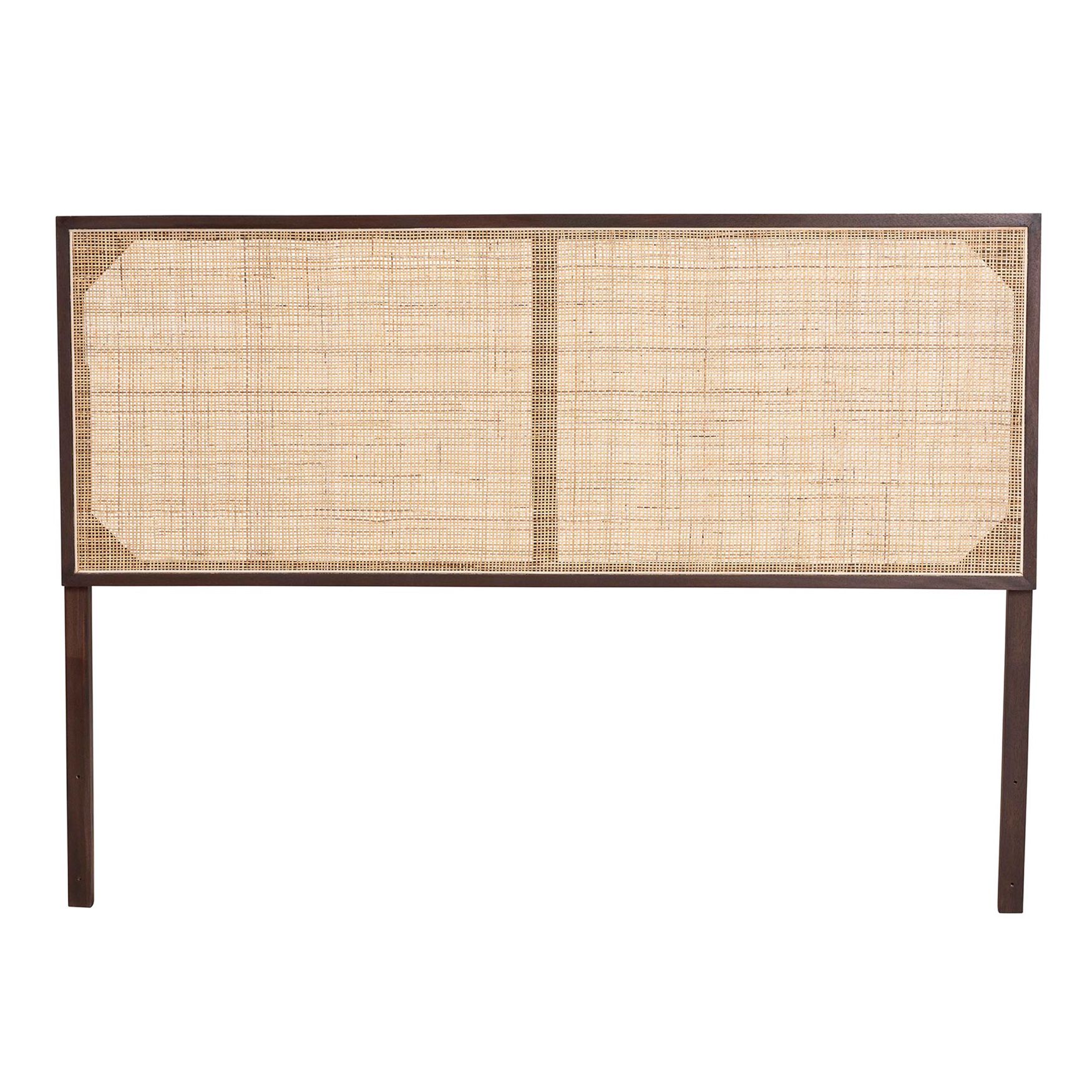 Aurelia Modern Bohemian Black Finished Bayur Wood And Natural Rattan Queen Size Headboard, , on-hover image number 1