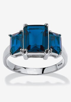 Sterling Silver 3 Square Simulated Birthstone Ring