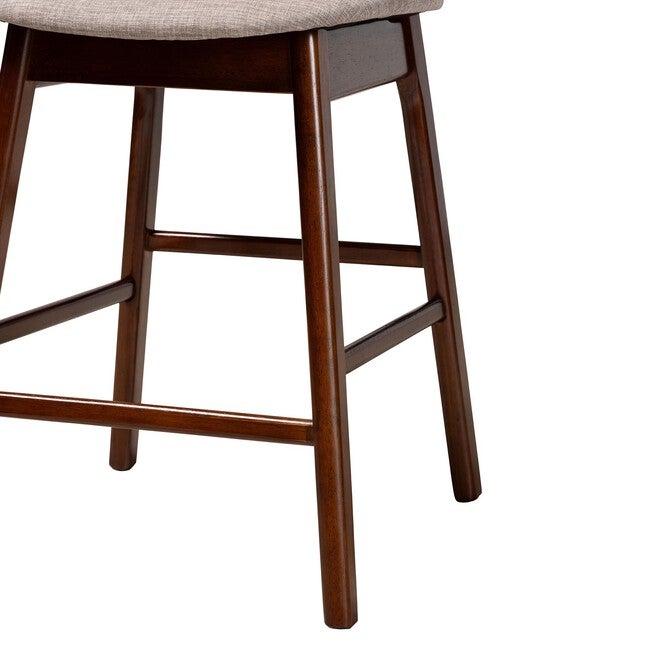 Darrion Mid-Century Modern Grey Fabric And Walnut Brown Finished Wood 2-Piece Counter Stool Set, , alternate image number 4