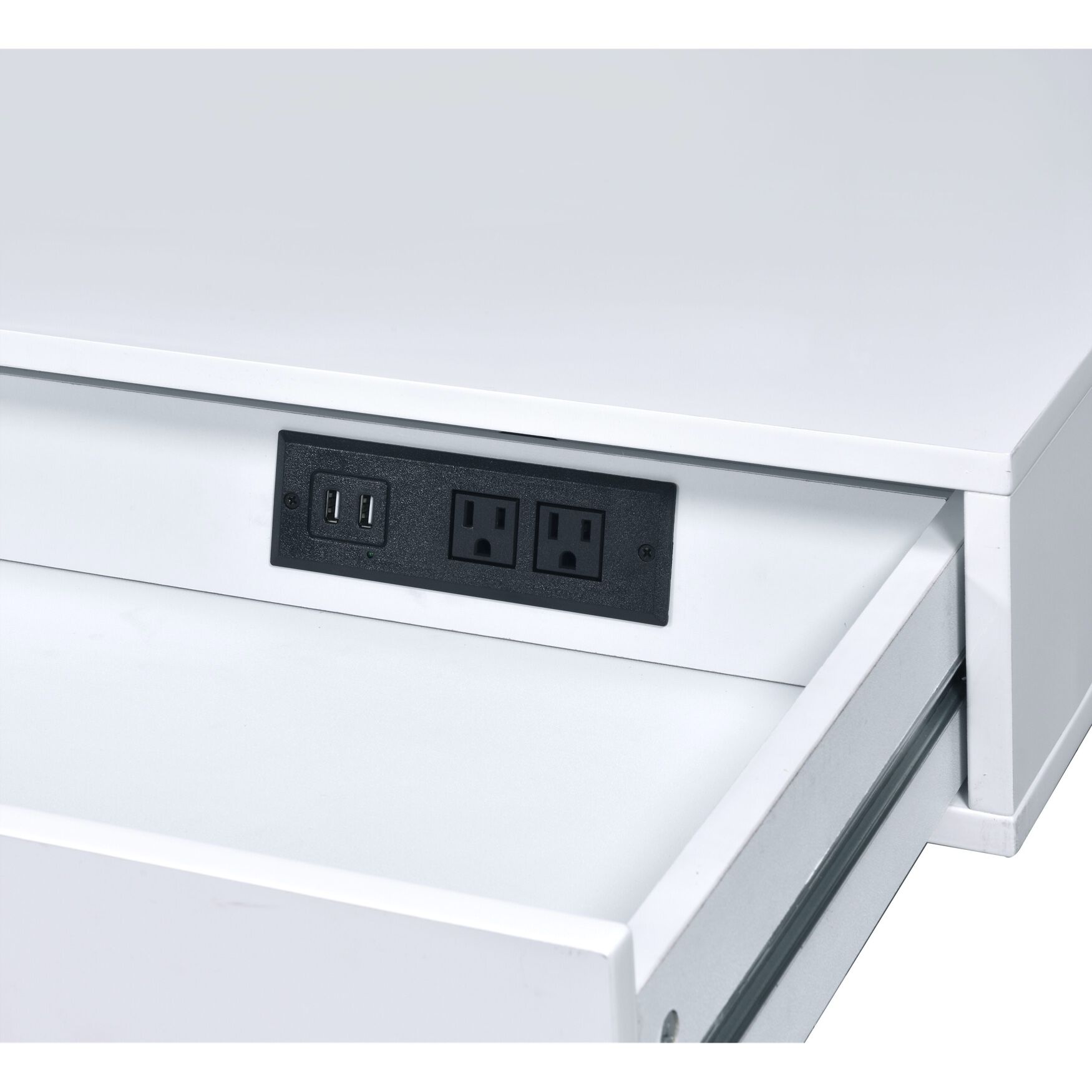 Built-In Usb Port Writing Desk, WHITE CHROME, hi-res image number 0