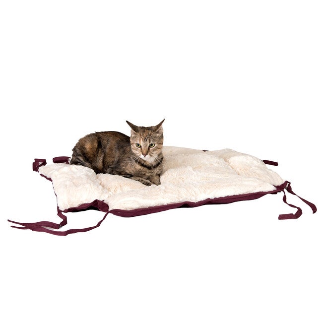 2-In-1 Cat Pet Bed & Fleece Mat, Burgundy/Ivory, , alternate image number null