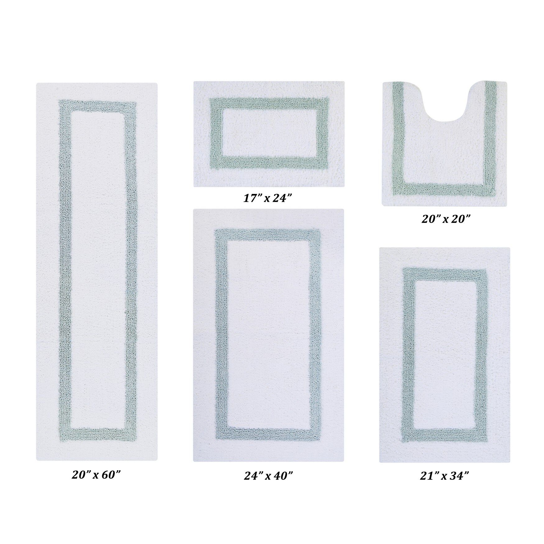 Hotel Collections Bath Mat Rug 5 Piece Set (17 inches X 24 inches | 20 inches X 20 inches | 21 inches X 34 inches | 24 inches X 40 inches | 20 inches X 60 inches), WHITE BLUE, hi-res image number 0