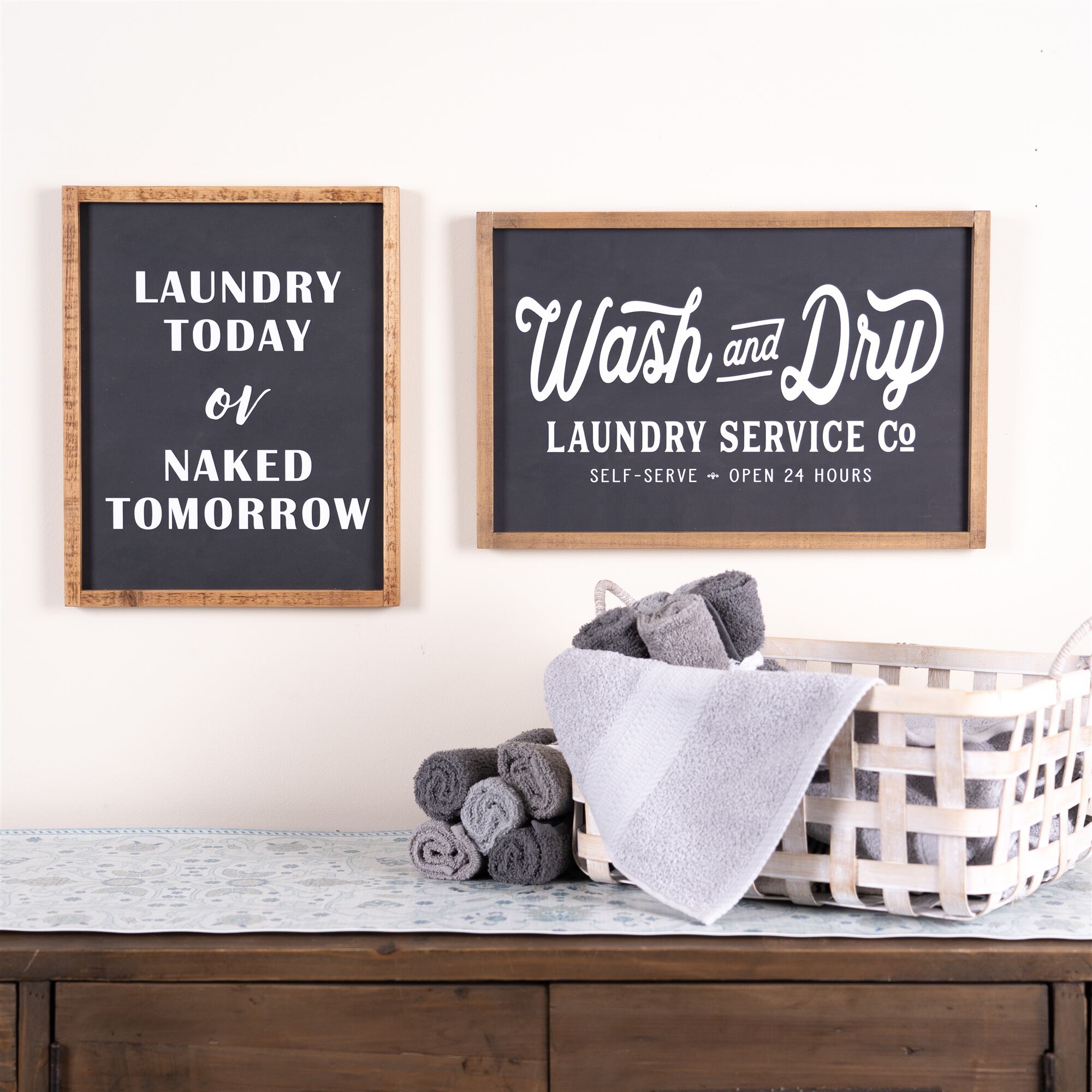 Laundry Sign 12 inchesL x 15 inchesH MDF/Wood, BLACK/WHITE/BROWN, alternate image number 1