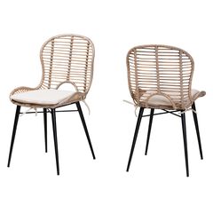 Brenna Modern Bohemian Greywashed Rattan And Black Metal Dining Chair
