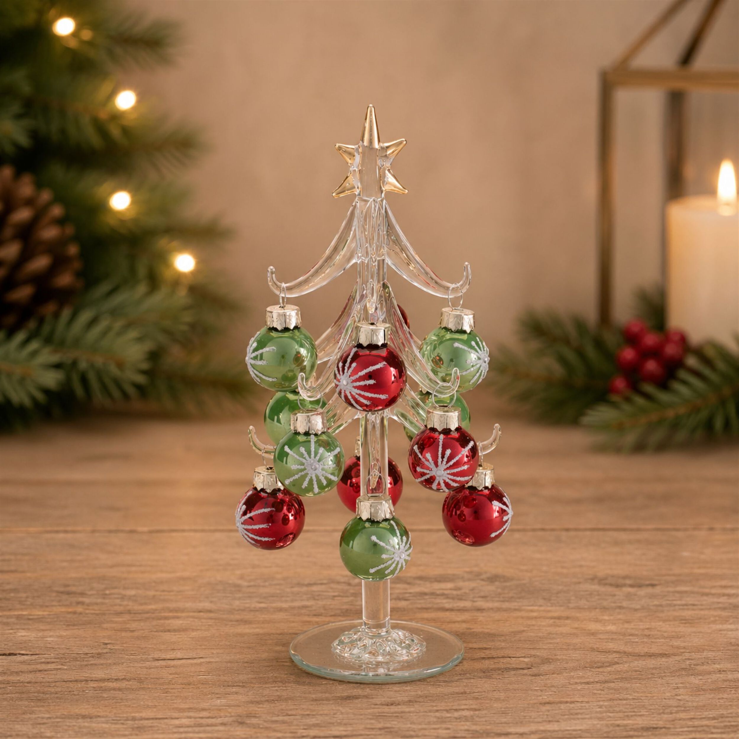 Glass Tree with Mini Ornaments 7.75 inchesH, CLEAR WHITE RED, alternate image number 2