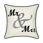 Celebrations ""Mr. & Mrs."" Cursive Embroidered Applique Decorative Pillow , OYSTER, hi-res image number 0