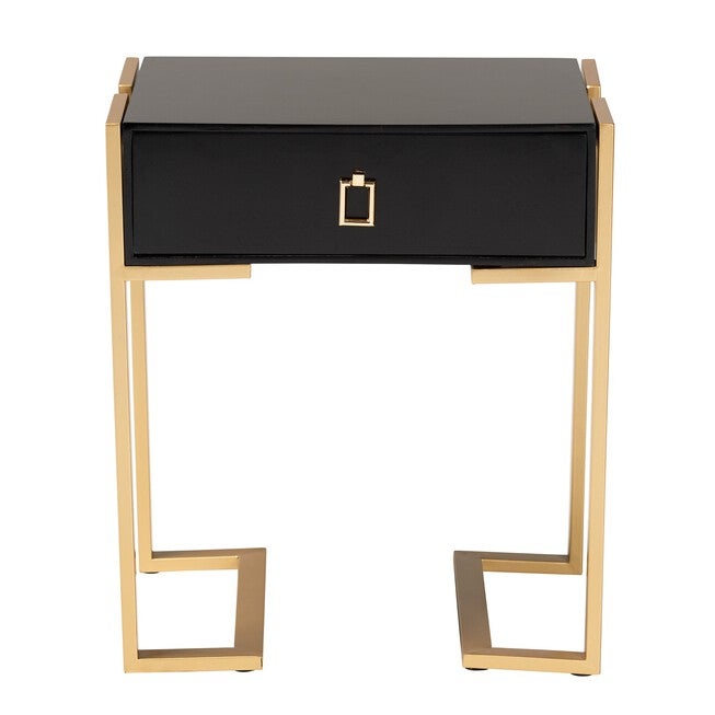 Luna Contemporary Glam And Luxe Black Finished Wood And Gold Metal End Table, , alternate image number null