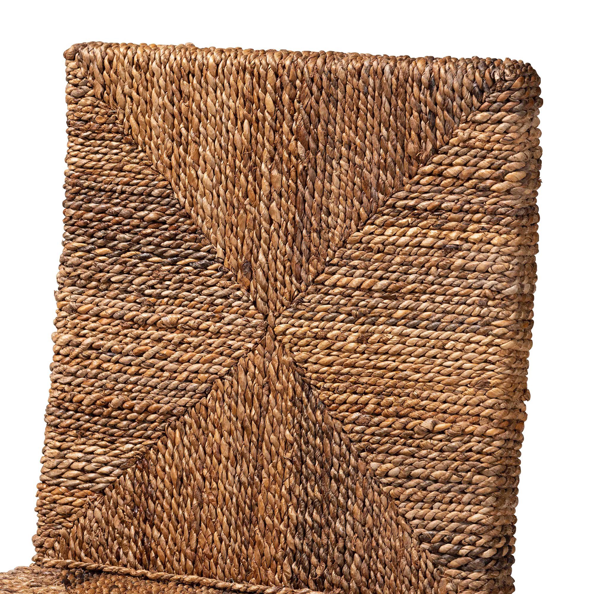 Laymi Modern Bohemian Dark Brown Mahogany Wood and Seagrass Counter Stool, BROWN, alternate image number 6