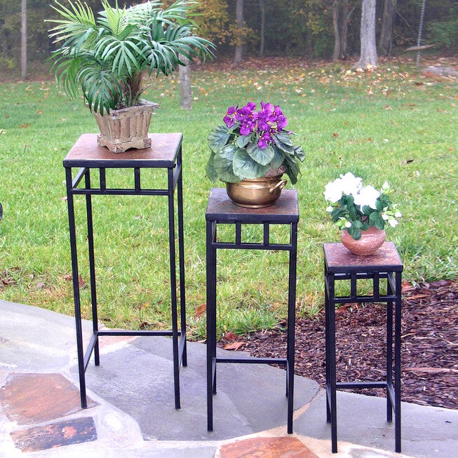 3-Pc. Slate Sq. Plant Stands, BLACK, hi-res image number 0