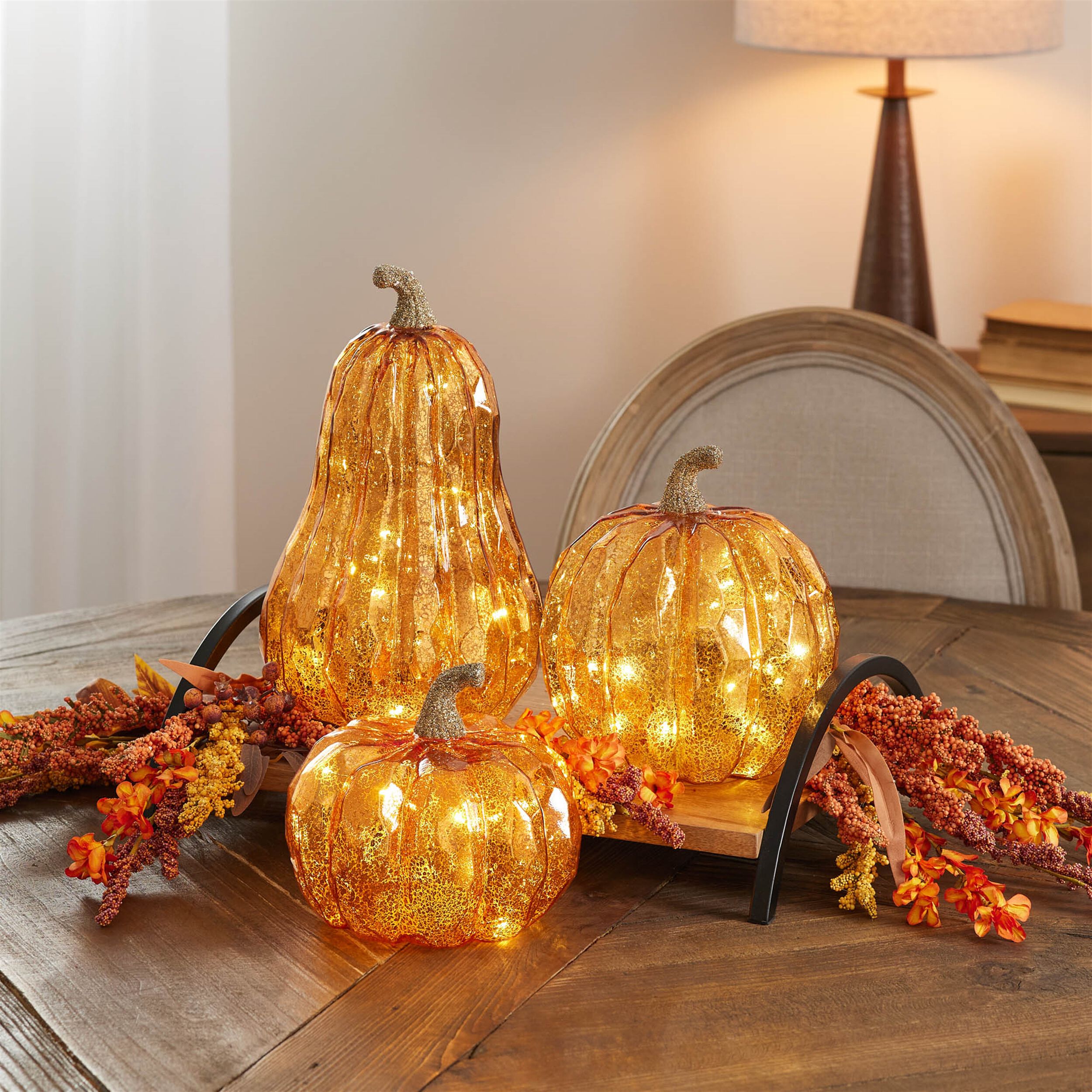 LED Mercury Glass Pumpkin Decor (Set of 3), ORANGE, alternate image number 5
