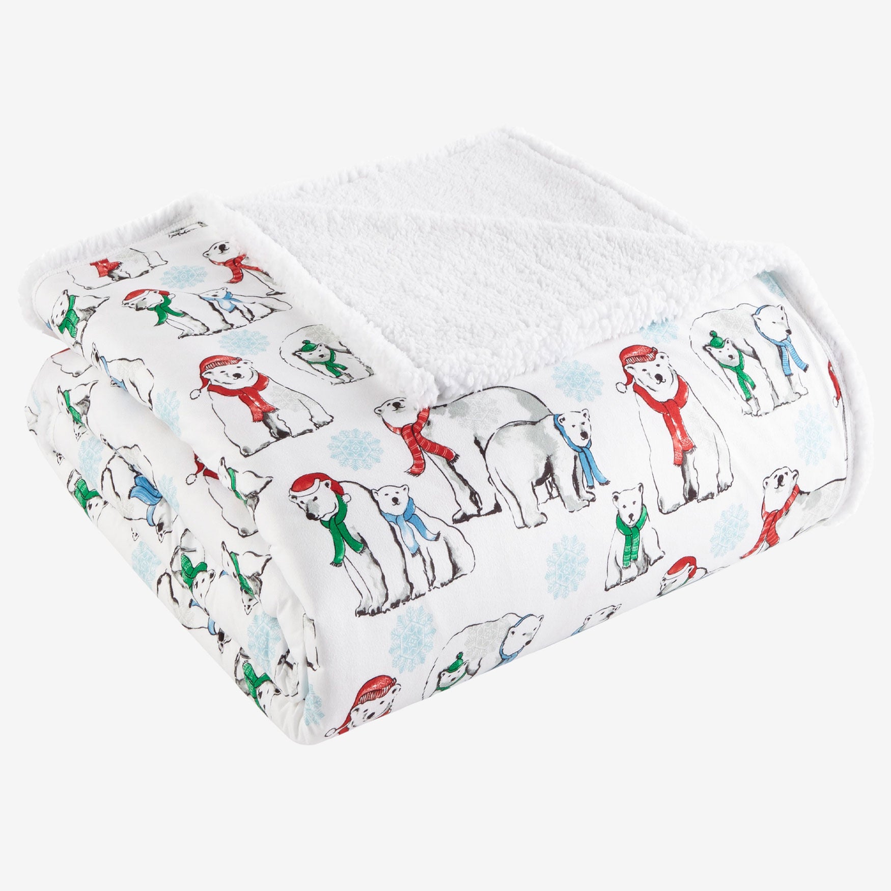 Micro Flannel® Reverse to Sherpa Blanket, POLAR BEARS, hi-res image number 0