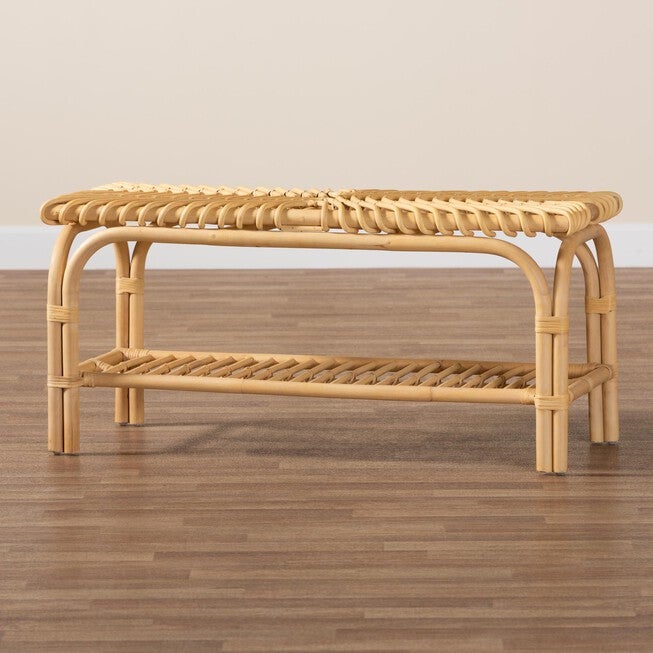 Himari Modern Bohemian Natural Brown Rattan Accent Bench, , alternate image number 6