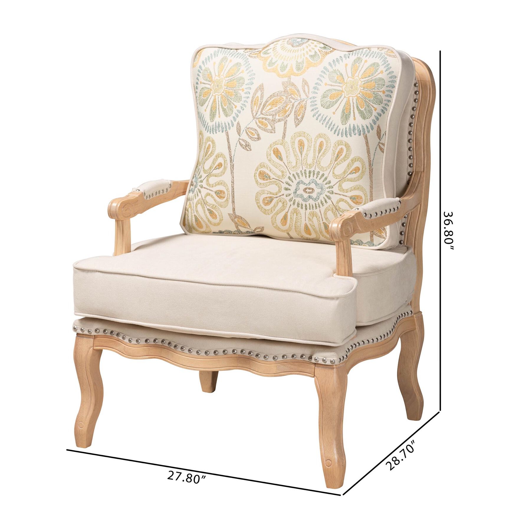 Andre Traditional French Quilted Fabric And Whitewash Finished Wood Accent Chair, , alternate image number 9