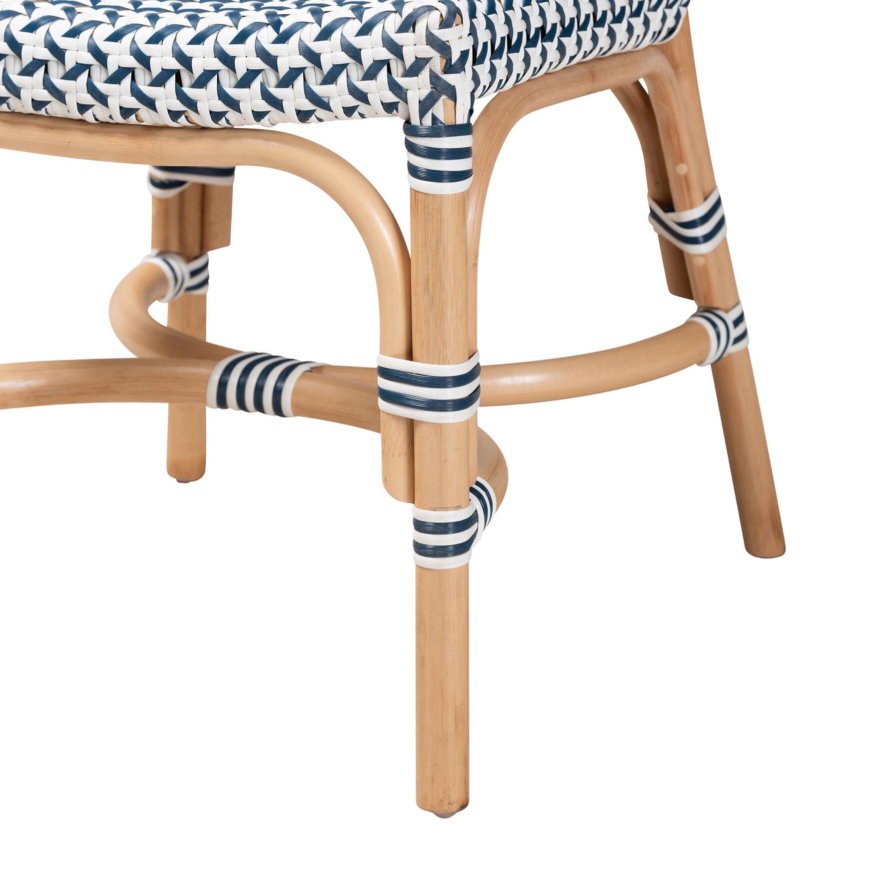 Luciana Modern French Blue and White Weaving Natural Rattan Bistro Chair, , alternate image number 11