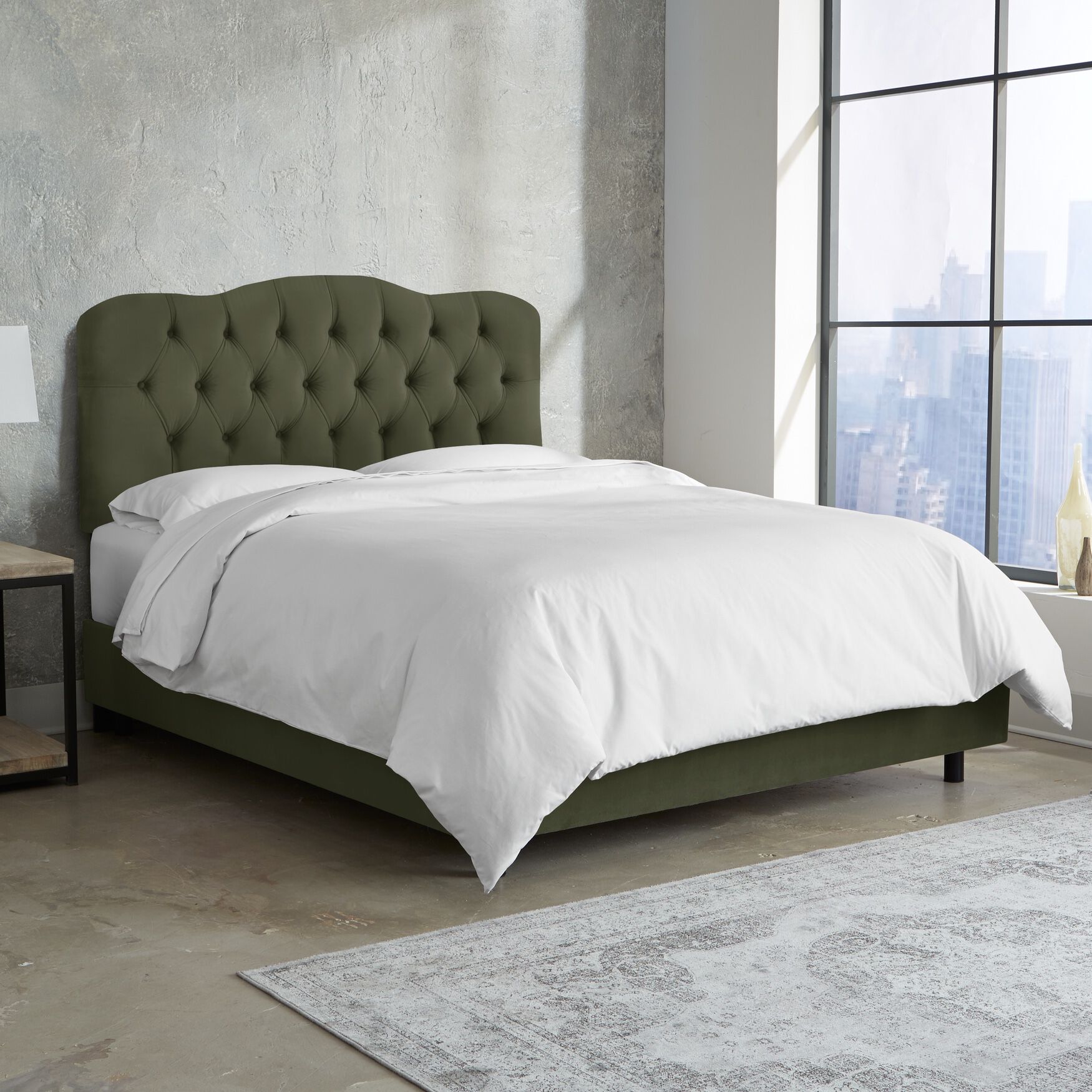 Velvet Tufted Bed, VELVET LODEN, hi-res image number 0