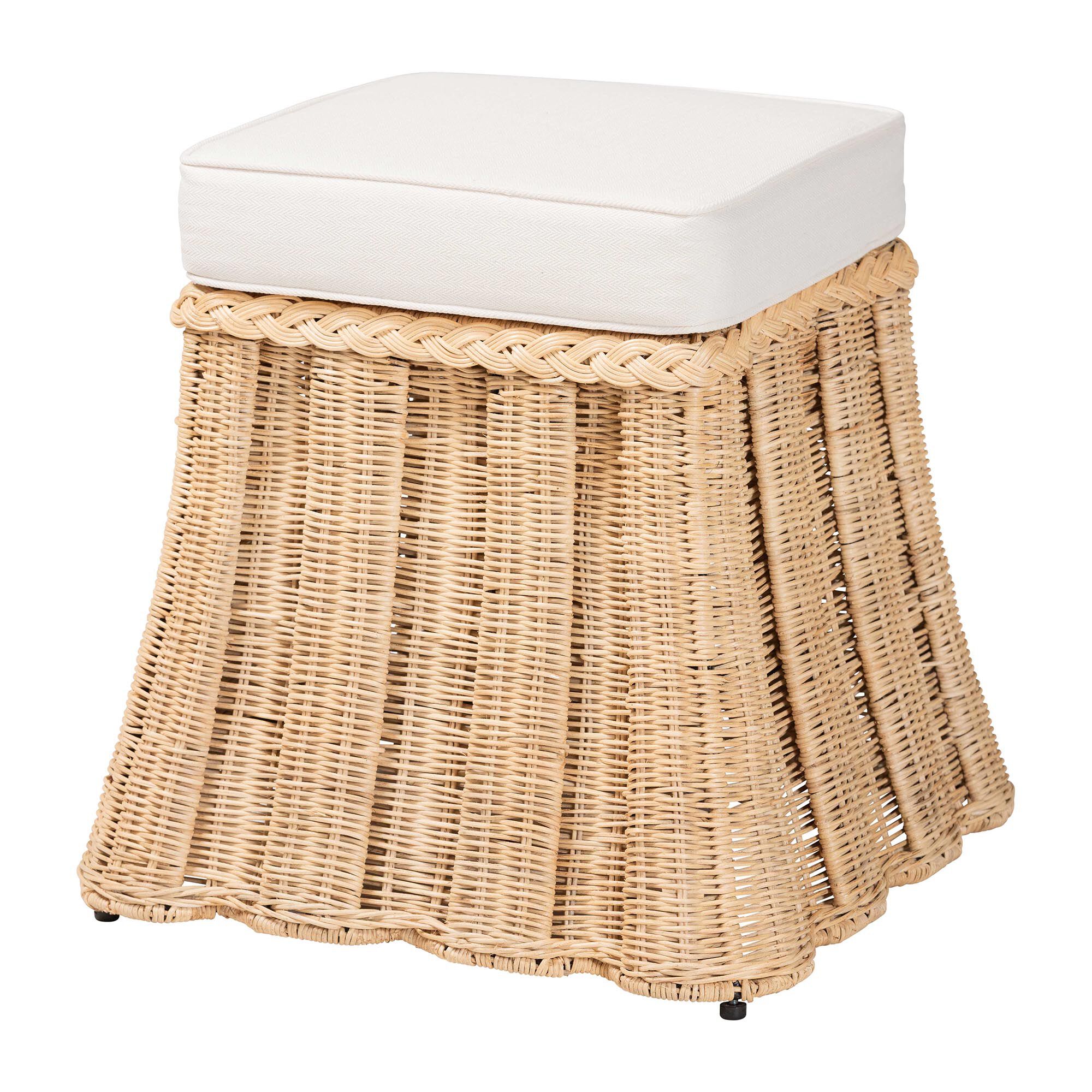 Rotem Natural Rattan Ottoman with Cushion, BROWN, alternate image number 1