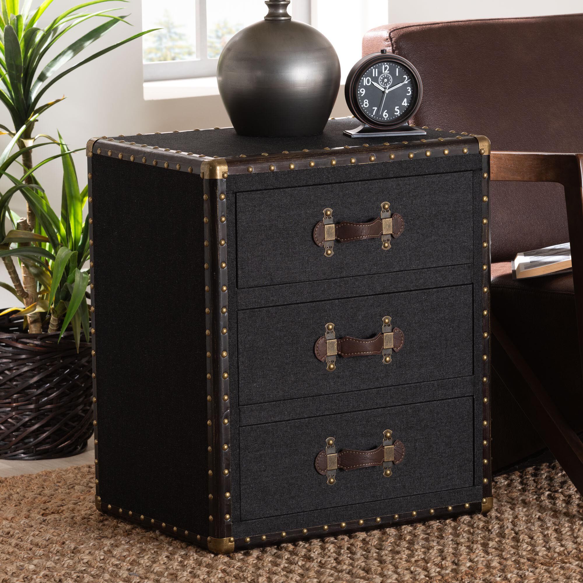 Mallison Vintage Black Canvas 3-Drawer End Table, BLACK, hi-res image number 0