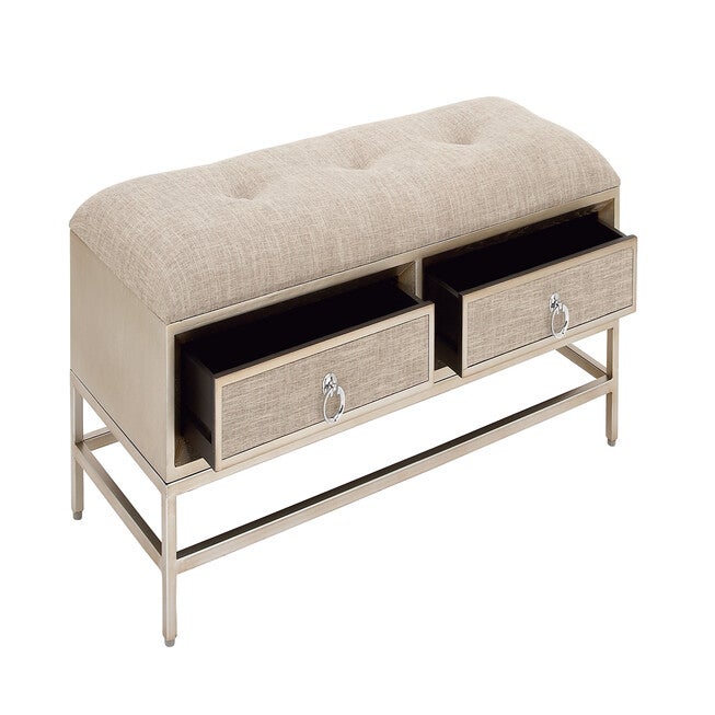 Beige Linen and Metal Contemporary Bench, 19x43x16, , alternate image number 2