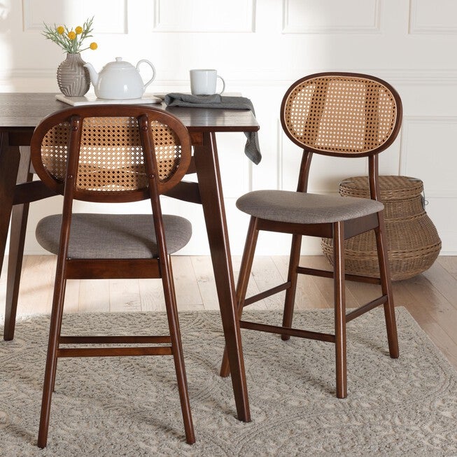 Darrion Mid-Century Modern Grey Fabric And Walnut Brown Finished Wood 2-Piece Counter Stool Set, , alternate image number 5