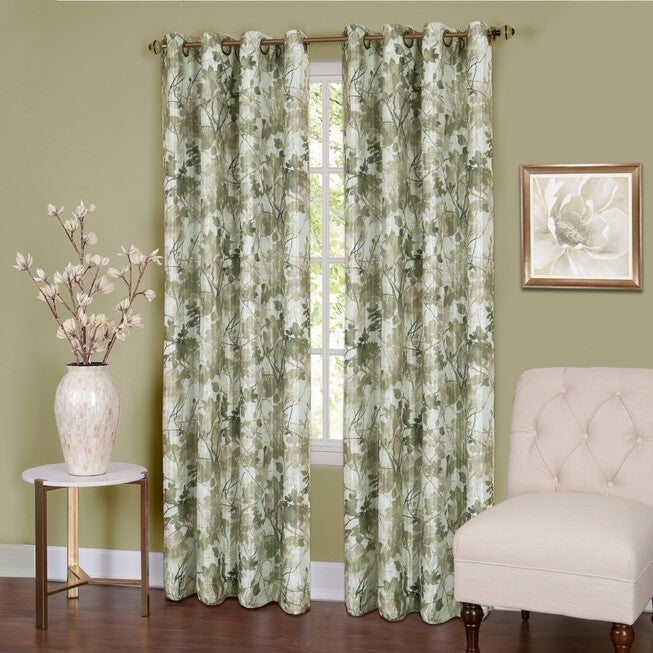 Tranquil Lined Grommet Window Curtain Panel, GREEN, hi-res image number 0